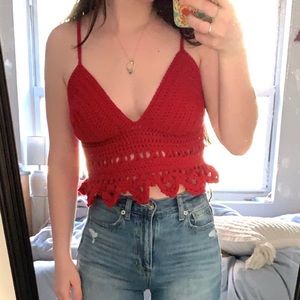 Homemade red crochet tank top